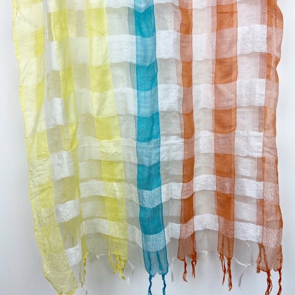 Raw Silk Multicolor Gingham Scarf - Picture 5 of 7